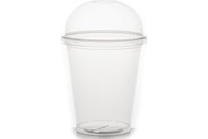 Commerline 50 Stück Smoothiebecher 300 ml mit Domdeckel + Rundloch, Smoothie Plastik Becher to go Plastikbecher, Trinkbecher Partybecher Kunststoffbecher, Smoothiesbecher