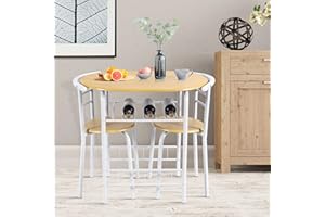 RELAX4LIFE Set di Tavolo con 2 Sgabelli,Tavolo da Pranzo con Sedie in Legno e Metallo,Set di Mobili da Bar Salvaspazio per Balcone, Soggiorno e Cucina,80 x 54 x 74,5 cm