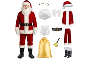 Yunsuelo Weihnachtsmann Kostüm für Männer Deluxe Erwachsene Santa Anzug Herren Rot 11teilig set für herren Weihnachtsmann Outfit Weihnachten Nikolaus Kostüm Cosplay Party