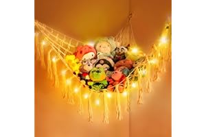 KDIMSU Spielzeug Aufbewahrung Netz, Hängend Spielzeug Organizer Mit LED-Lichter, Spielzeug Hängematte 100 * 100 * 150cm, Netzhalter zur Aufbewahrung von Plüschtieren, Spielzeug Organizer, für Kinderraum