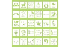 TOYMIS 30uds Plantillas para Pintura Bebé, Muebles y Telas: Plantillas para Onesies, Baberos, Camisas y Zapatos