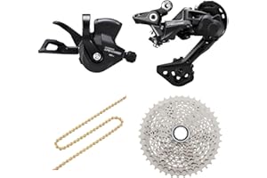 JGbike Compatible 10 speed MTB 4pc groupset for Shimano Deore M4100: Right Shift Lever,Long cage Rear Derailleur, 11-42T Cassette or Sunrace 11-46T Cassette, KMC X10 Chain
