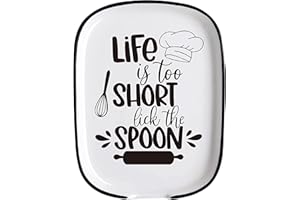 ORTCI Farmhouse Modern Kitchen Ceramic Large Spoon Rest, Life is Short Lick The Spoon Funny White Cooking Utensil Rest Spoon Holders for Kitchen Counter Stove Top
