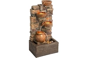 Teamson Home Fuente en Cascada 4 Niveles Marron Exterior con LED