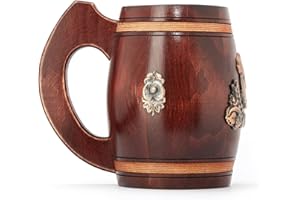 NOVECRAFTO Taza de cerveza de madera sin tapa, hecha a mano de roble real con capacidad de 0,5 L impresionante jarra de cerveza de medieval, regalo para él y todos los amantes de la cerveza, estilo vikingo