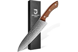 DRAGON RIOT Couteau Damas, Couteau de Chef Extrêmement Tranchant, Couteau Cuisine Japonais avec Boîte Cadeau, Couteau Japonais Professionnel Forgé à La Main