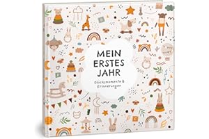 Mein erstes Jahr Babyalbum - Hochwertiges Babytagebuch mit Prägung für die schönsten Erinnerungen - Erinnerungsbuch zum Eintragen für das erste Lebensjahr - Baby Geschenk zur Geburt: Boho Spielzeug