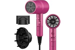 AINA Hair Dryer with Diffuser, Blow Dryer for Women | Advanced Ionic Technology, Ceramic Coating | Cold Shot Features Turbo Heat for Fast Drying and Shine 230v~ (Czerwony)