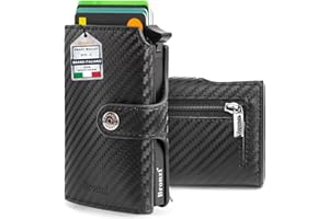 Bronzi® Portafoglio Uomo Slim Piccolo | Portacarte Uomo Donna Portatessere Porta Carte Di Credito | Portafogli Mini Protezione RFID con Portamonete | Box Regalo - Brand Italiano |