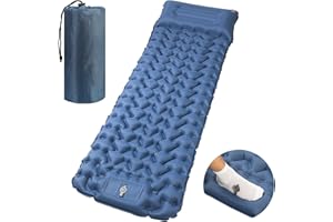 LEAFIA Matelas Gonflable, Matelas autogonflant avec Oreiller, 10cm Ultraléger Résistant à l'eau, Pompe à Pied, Matelas Camping pour Camping, Voyage, Plage, Trekking, Tente, Sac de Couchage, 1 place
