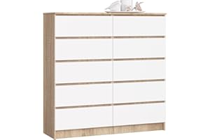 AKORD | Cassettiera K-120 con 10 (2x5) Cassetti | Moderna Mobiletto per Soggiorno Sala da Pranzo Camera da Letto Corridoio Bagno | Armadio Cameretta | 120x121x40 cm | Peso 70kg | Rovere Sonoma/Bianco