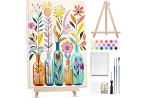Lxmsja Flor Pintar por Numeros Adultos con Marco, con Caballete de Madera, DIY Cuadros para Pintar por Números Flor, Flor Pintura Acrilica Lienzos Manualidades Decoracion Hogar Pared 20x30cm