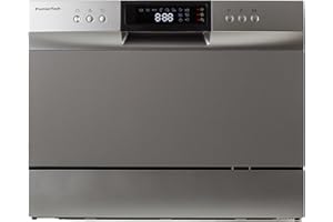 PremierTech Mini Lavastoviglie compatta da tavolo, Lavastoviglie 6 coperti, 8 programmi, Libera Installazione e Incasso, Da Appoggio, Display Led, Silver PTLS6S