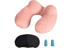 LUZWAY Cuscino da Viaggio Gonfiabile a 2 Supporti,Cuscino per il Collo Ergonomico con Tappi per le Orecchie e Maschera per gli Occhi Ideale per viaggiare in aereo,auto e treno