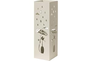 Baroni Home Portaombrelli Design Moderno Porta Ombrelli in Metallo Bianco con Gatto con 2 Gancini e Vaschetta Scolapioggia Rimovibile 15,5X15,5X49 cm