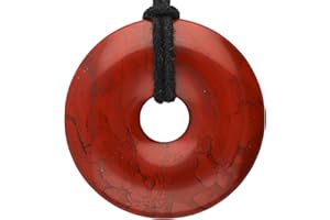 Lebensquelle Plus Edelstein Donut Ø 40 mm + Baumwollband + Edelsteinkarte | Naturstein Anhänger Halskette | Echte Heilsteinkette inkl. Band