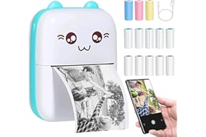 DMZK 1 Pezzi Mini Stampante Termica,Stampante Termica Bluetooth Wireless,Stampante Tascabile Portatile Stampante con 13 Rotoli di Carta Termica, Stampante in Bianco e Nero di Piccole