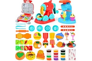 JoiTale Knete Zubehör, Kitchen Creations Knetwerkzeug Spielset, Kreatives Eismaschine Nudelmaschine Burger Party, Plastilin Werkzeug Geschenk für Jungen Mädchen Kinder ab 3 Jahren