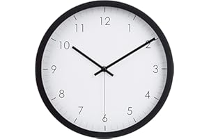 ‎AMAZON BASICS Amazon Basics Klassische 30 cm Leicht Ablesbare Lautlose Batteriebetriebene Runde Wanduhr, Schwarz