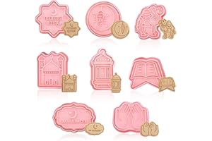 LIVESTN Cortadores de Galletas con Forma de Galleta Eid Mubarak, 8 Piezas Cortador de Masa Azúcar 3D Ramadán Eid Mubarak Galleta Molde Herramientas para hornear Eid Mubarak, Pasteles Fondant DIY