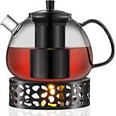 ecooe Black Teapot 1500ml Borosilicate Glass Teapot with Removable Heat Resistant 18/8 Stainless Steel Strainer for Black Tea