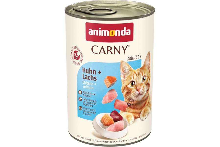 animonda Carny Adult Katzenfutter nass Huhn + Lachs (6 x 400 g) | Katzennassfutter für ausgewachsene Katzen mit hohem tierisc