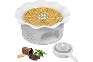 URBANHOMES Chauffe-théière en Porcelaine, Chauffe-thé Blanc, réchaud en céramique avec cuillère et Couvercle, Chauffe-café pour Maison de Thé la Conservation de la Chaleur du thé et du café