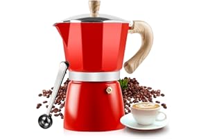 VINEKRAFT Moka Pot, 6 Cup Italian Espresso Maker, ‎Aluminium Stove Top Coffee Maker with a Coffee Clip Spoon, 270ml