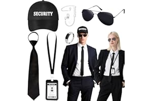 Kyndara 5Pcs Agent Costume Accessory Set, Secret Security Guard Outfit Kit with Sunglasses Headphones Ties ID Card Inflatable Green Aliens for Women Men Halloween MIB Cosplay Theme Party