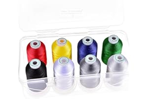New brothread - 15 Options - 8 Snap Spools of 1000m Each Polyester Machine Embroidery Thread with Clear Plastic Storage Box for Embroidery & Quilting - Basic Colour