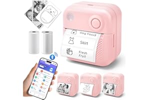 Riokko Mini Label Maker Machine with Tape, Portable Bluetooth Label Printer, Wireless Handheld Sticker Maker for Office Home Kitchen School, 1x50mmx15mm Label Tape, 1x50mm Continuous Label (Pink)