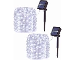 (Upgraded Cell) Solar String Lights Outdoor, FLUESTON 12M 120 LED 2 PCS Solar Garden Lights, 8 Modes Waterproof Copper Wire F