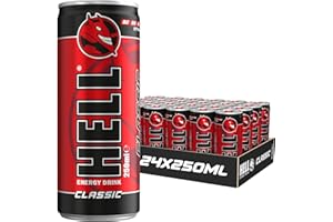 HELL Energy Drink Classic Flavour | 24 x 250ml Cans Multipack | 32mg/100ml Caffeine | Contains Vitamins B2 B3 B5 B6 B12 | Preservative Free | Vegan | Reduce Fatigue & Boost Energy
