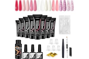 VANREESA Kit de Gel pour Ongles Poly, Kit de 8 Couleurs Gel Construction Ongle U V avec Top Coat Brillant et Mat Solution de Glissement Outils de manucure Cadeau pour Les Femmes