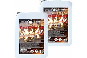 DIPOXY Bioetanol 80% Premium 10 L (2 x 5 L) – Efecto de malla para chimenea, fuego decorativo, chimenea de mesa y jardín – Interior y exterior – Sin