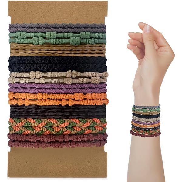 TEBIEKOY 20 Stück Boho-Haargummis Als Armband – Elastisch, Haarschonend – Für Dünnes & Dickes Haar (verschiedene Farben)