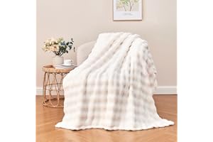 Wajade Fleece Throw Blanket White Bubble Faux Fur Fluffy Bed Blanket Super Cosy Warm Large Blanket for Bed Sofa Car, 127x153CM