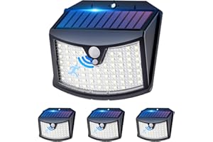 Giliwosy Luce Solare Led Esterno, 3 Modos IP65 Impermeabile Faretto LED da Esterno con Sensore di Movimento, Lampada Solare da Esterno per Giardino, Parete, Garage (4 Pezzi Bianco Freddo)