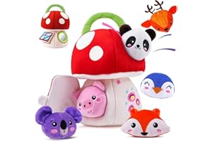 Shayson Baby Toys 0-6 Months, Soft Mushroom House with 6 Animals(Rattle, Crinkle Paper, Mirror), Busy Montessori Sensory Toys for Babies, Early Learning Gifts for 1 2 Year Old Boys Girls