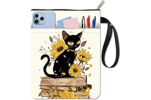 CRASPIRE Custodia per Libri A Forma di Gatto Nero con Cerniera e Tasca Extra per La Custodia Copertina Lavabile in Tessuto Giallo Girasole A Doppia Faccia per Quaderni con Copertina Rigida