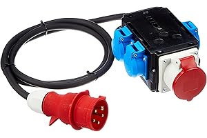 as - Schwabe MIXO Starkstromverteiler – CEE-Stecker 400V/16A/5-polig, ca. 11 kW - 2 m Leitung - 3 x Schuko, 1x CEE Steckdose 400 V, 16 A, 5-polig - Stromstation Baustelle - Made Germany – IP44, 61520
