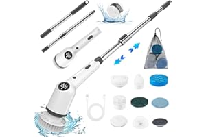 AILRINNI Electric Spin Scrubber,New Waterproof Handheld Power Scrubber with 8 Replaceable Brush Heads, 3 Speeds and Adjustable Extension Handle, Cordless Cleaning Brush for Kitchen