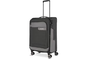 Travelite 4-Rad Koffer Größe M Weichschale aus recyceltem Material, Gepäck Serie VIIA: Trolley mit Dehnfalte + Kantenschutz, 67 cm, 70-80 Liter
