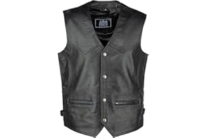URBAN 5884 Billie Vera Stile Biker, Moto, Pelle Ovina Comoda e Confortevole, Gilet da Motociclista con Chiusura a Bottoni Uomo