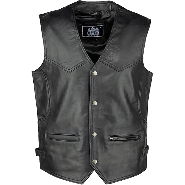 Gilet In Pelle Da Motociclista Uomo - Stile SOA Con Cuciture A Diamante E Tasche Nascoste | Nero