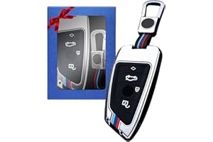 Yumzeco Zinklegierung Autoschlüssel Hülle Keyless Kompatibel mit BMW 2 3 5 7 Serie X1 X2 X3 X5 X6 Schlüsselhülle mit Silicone TPU Schlüssel Cover Schutzhülle mit Schlüsselanhänger Silber