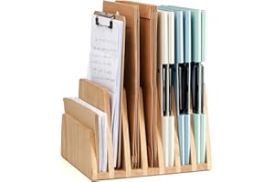 ‎KIRIGEN KIRIGEN Desktop File Document Holder Stand 7 Slots Mail Paper Organizer Desk Sorter Holder for File Document Organizer Stand for Home Office Original Holzfarbe