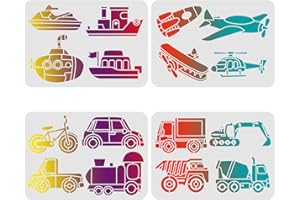 ‎FINGERINSPIRE FINGERINSPIRE 4 Stück Fahrzeuge Schablone zum Malen, 29,7x21cm Babyspielzeug Wiederverwendbare DIY Kunst Schablonen, Schablone Zeichnen auf Holz, Leinwand, Papier, Stoff, Wänden und Möbeln