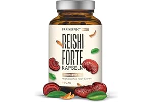 ‎BRAINEFFECT BRAINEFFECT Reishi Forte (Hochdosiert) - 1500mg Extrakt (15000mg Reishi) - 40% Bioaktiven Polysacchariden - 120 Reishi Kapseln - Ohne Zusatzstoffe, Deutsche Produktion