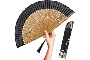 OMyTea Folding Hand Fan for Women - Foldable Chinese Japanese Vintage Bamboo Silk Fan - for Hot Flash, Church, EDM, Music Festival, Party, Dance, Performance, Decoration, Gift (Sexy Bamboo)